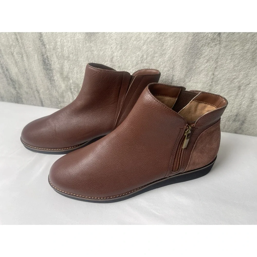 SoftWalk Wesley Ankle Boots Brown Leather, Women's 11W ‎ New